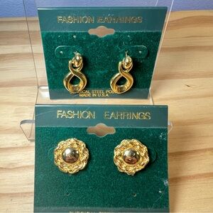 Pair of 2 Gold Tone Fashion Earrings - Surgical Steel Posts.